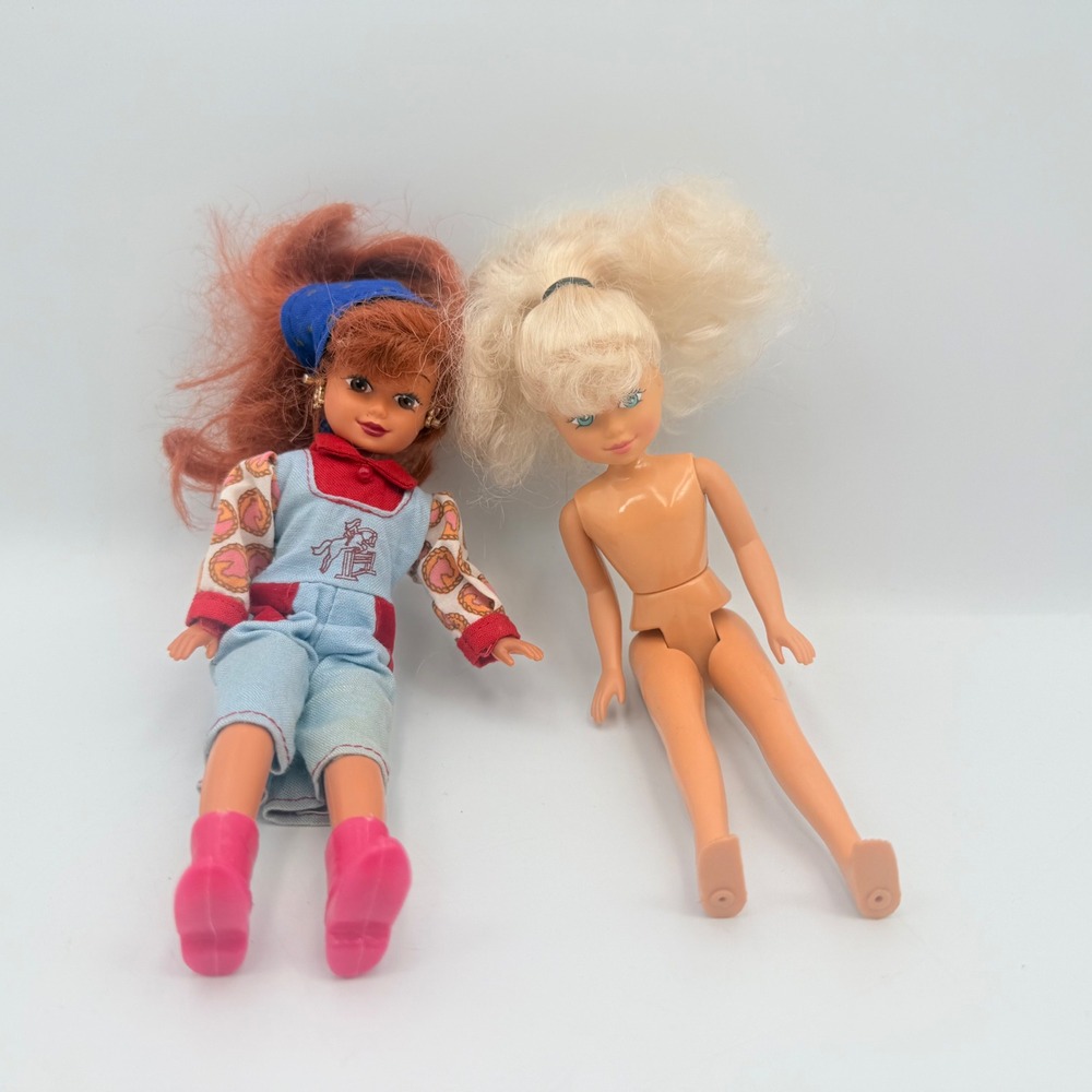 Vintage 1990 Kid Kore Dolls Lot of 2 Western Denim Jumper Blonde Red Hair 90s